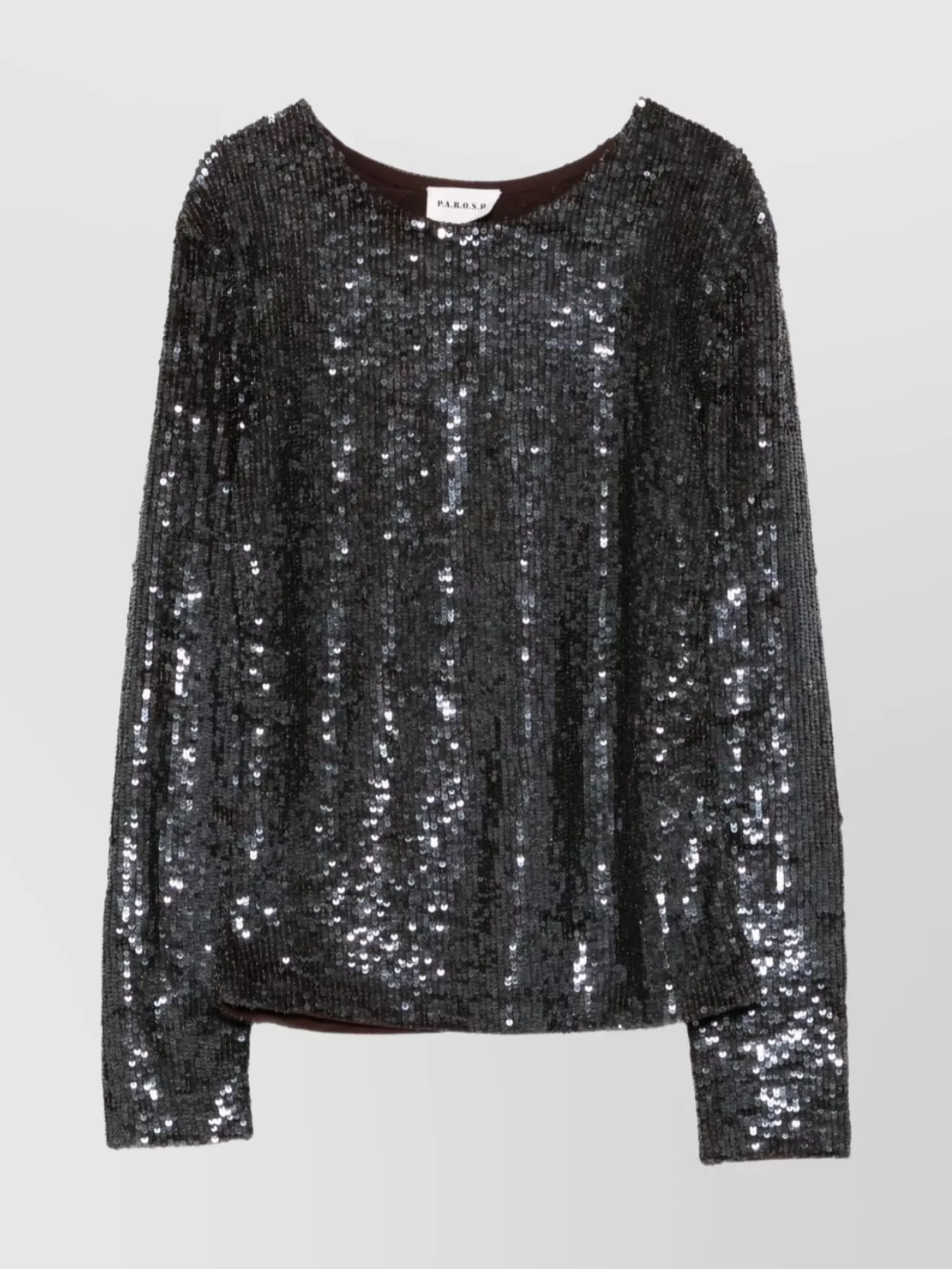 P.a.r.o.s.h Long Sleeve Round Neck Sequin Top In Black