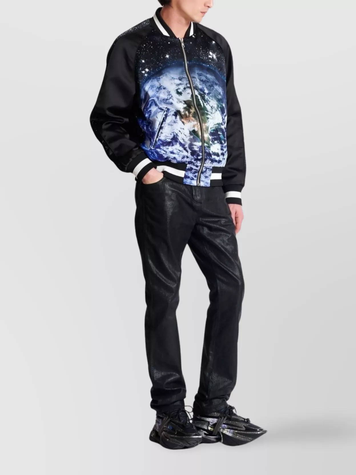 Balmain Graphic Print Ribbed Blazer With Slit Pockets