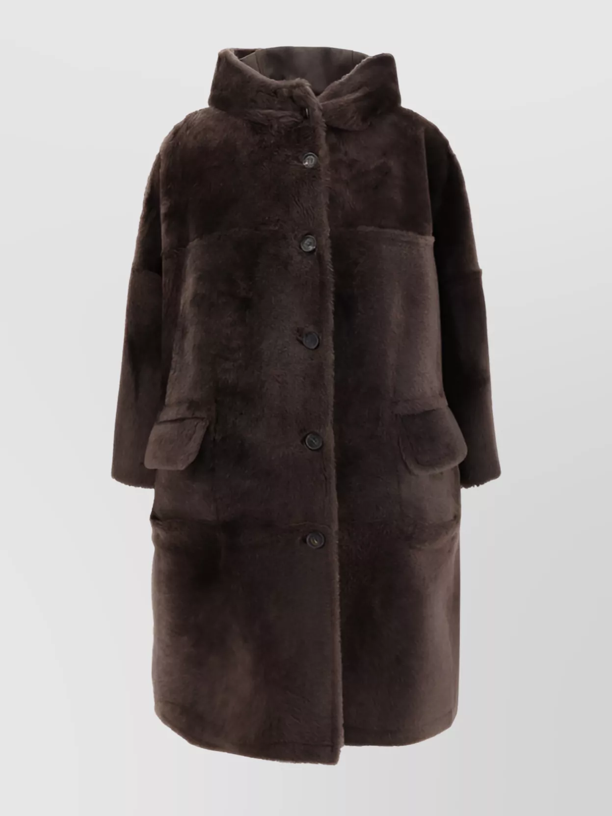 Brunello Cucinelli Reversible Fur Coat With Hood And Pockets In Brown