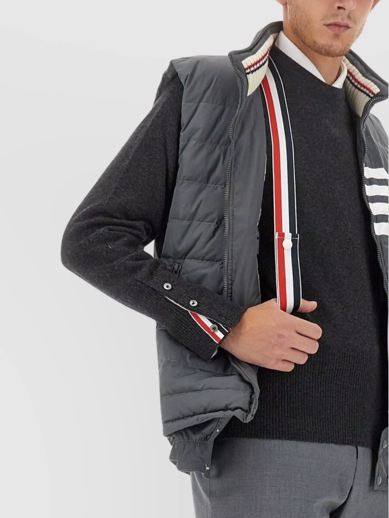 Thom Browne High Collar Padded Striped Vest
