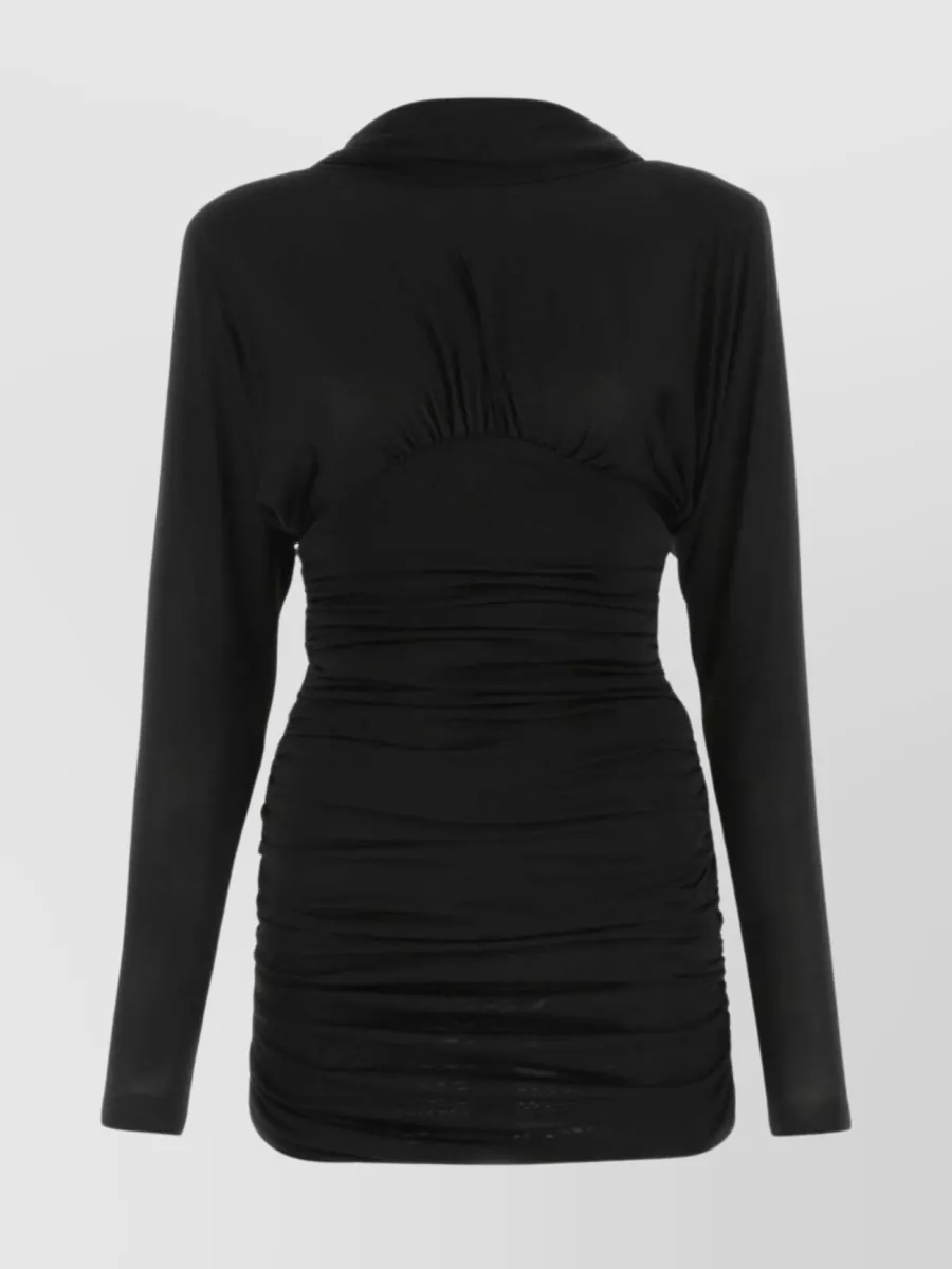 Shop Saint Laurent Mini Dress V-neck Long Sleeves In Black