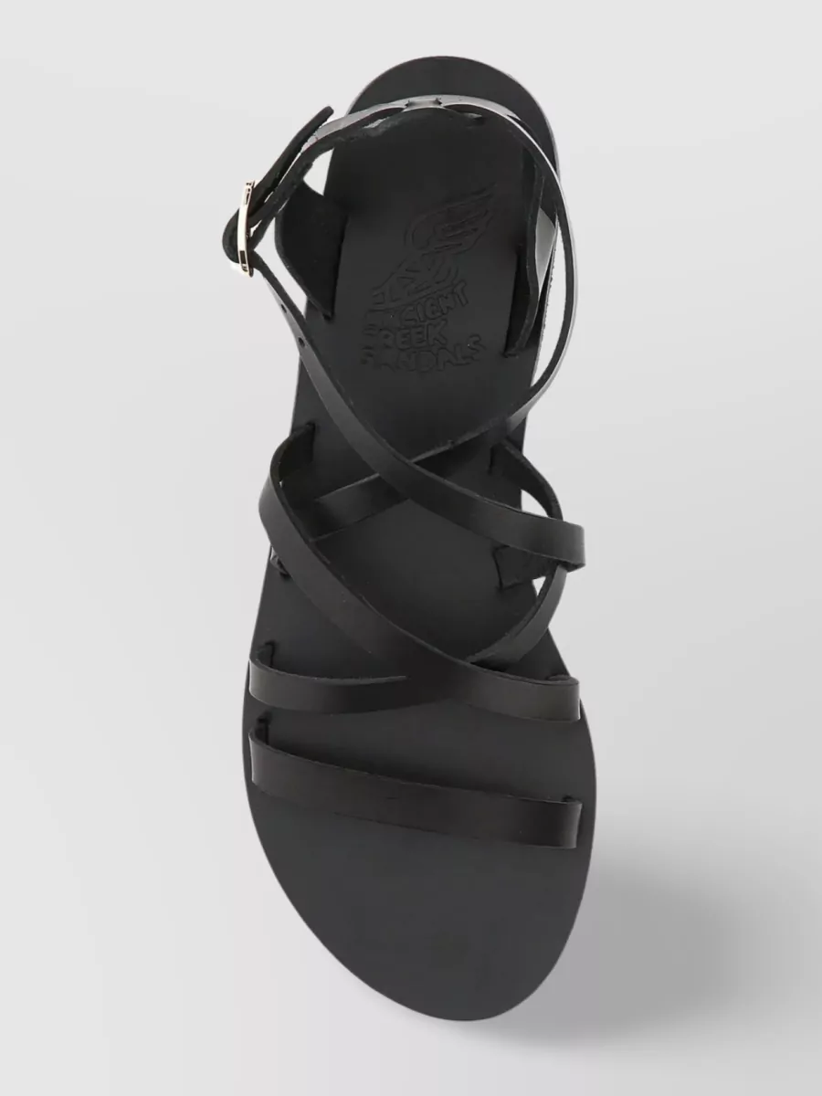 Shop Ancient Greek Sandals Delia Almond Toe Flat Sole Sandals In Black