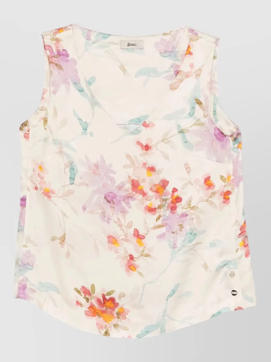Herno floral-print v-neck sleeveless top