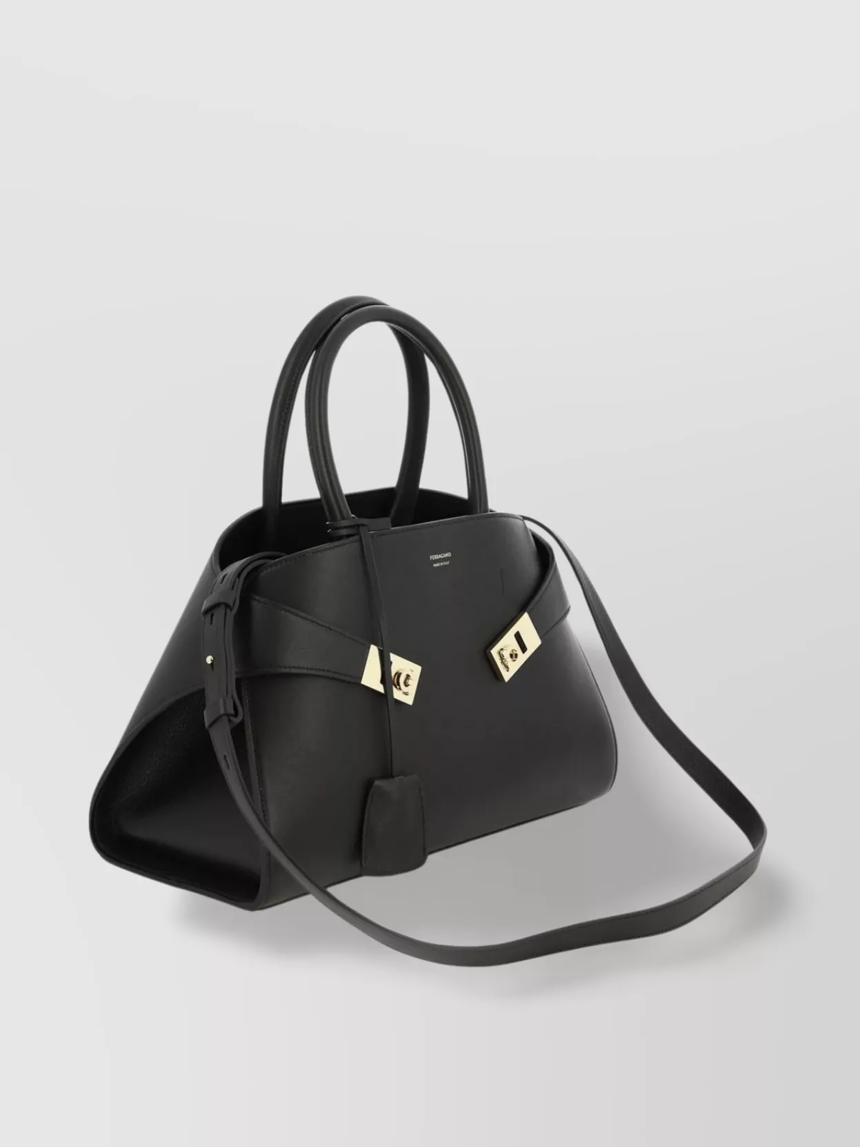 Ferragamo Hardware Gold-tone Shoulder Bag Structured Handles