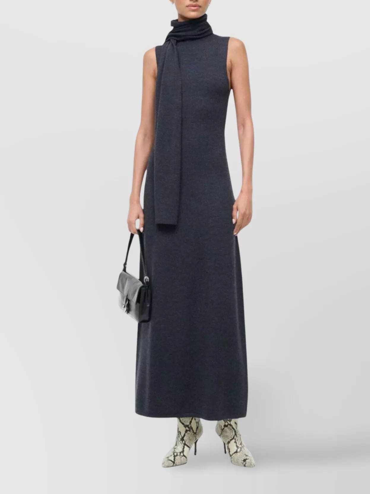 Staud Fitted Midi Dress Scarf Detail In Blue