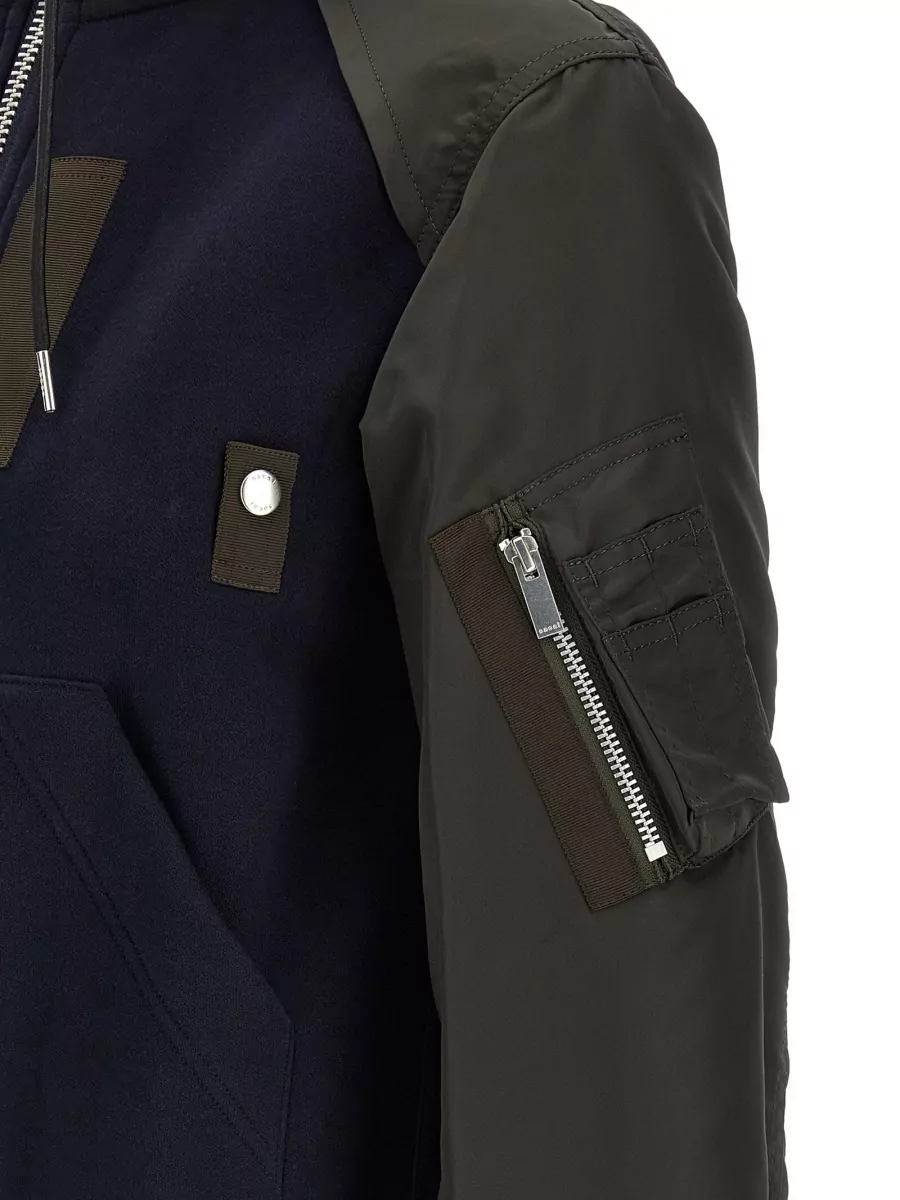 Sacai Cotton Blend Hooded Zip Bomber Jacket
