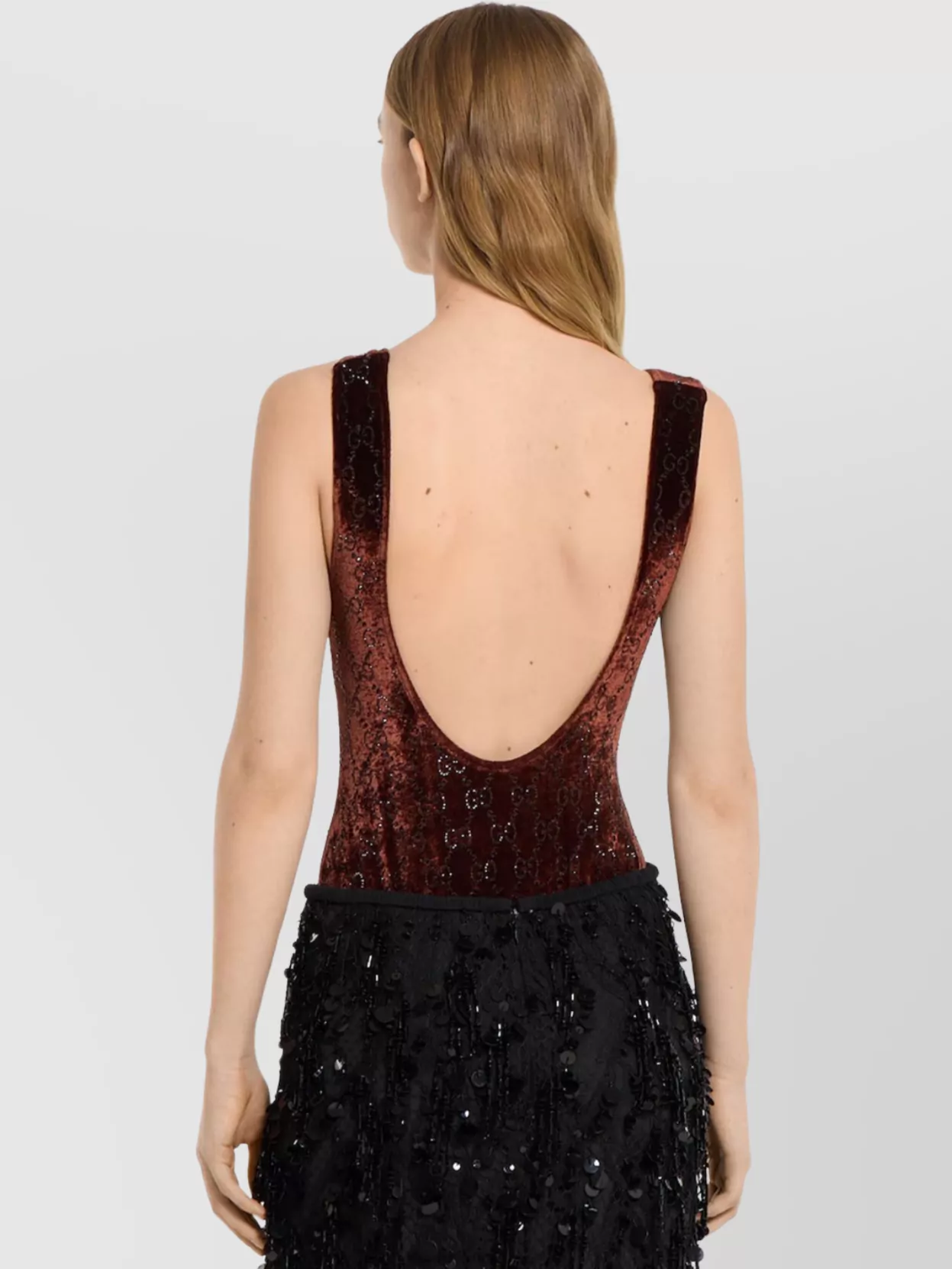 Gucci Crystal Embroidered Bodysuit Scoop Neckline
