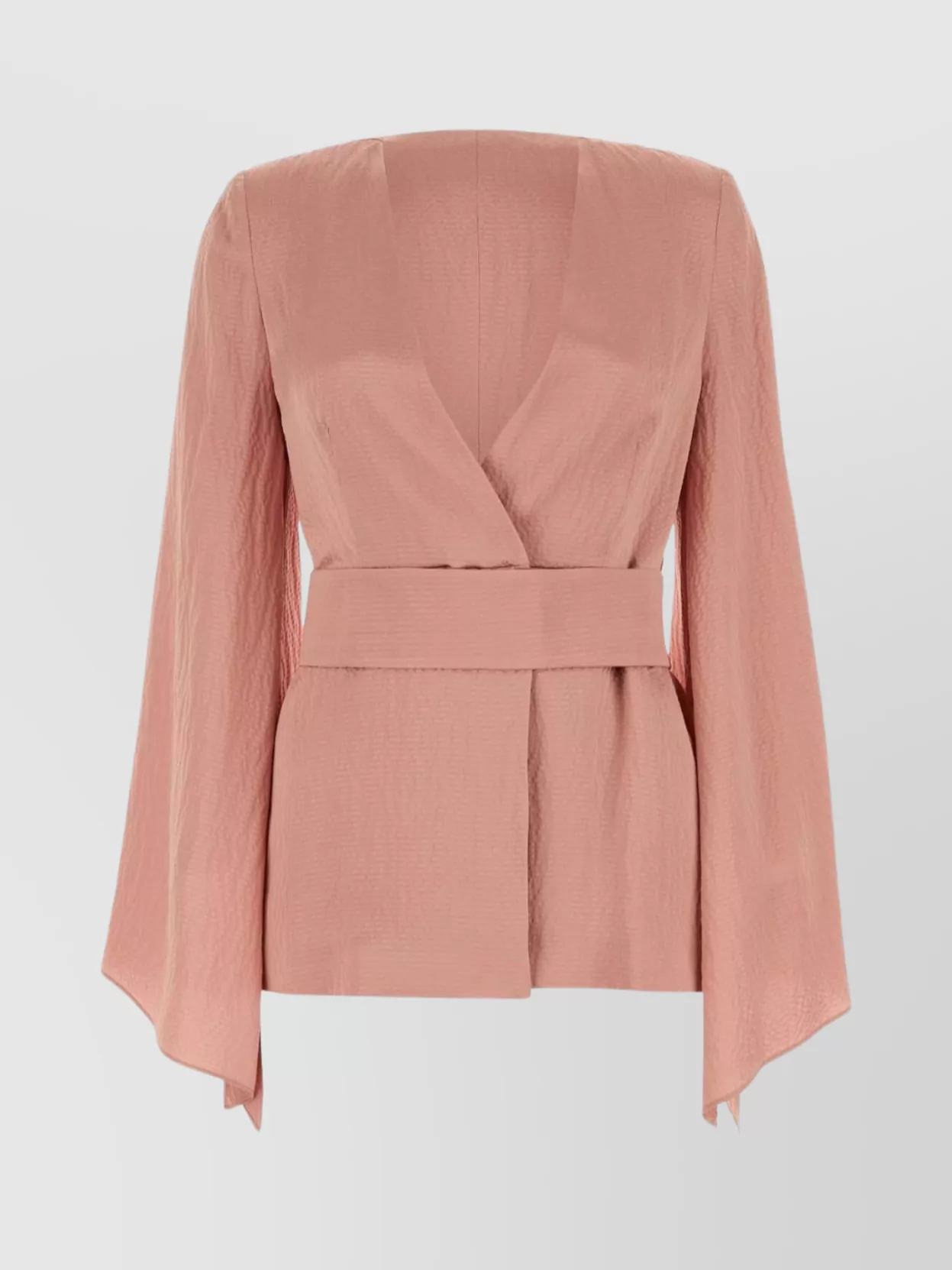 Max Mara Satin Blouse With Belted Waist And Textured Fabric In Pink