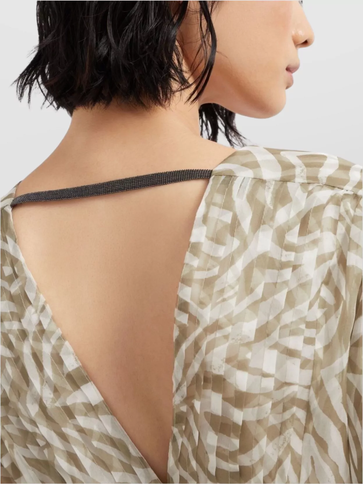 Brunello Cucinelli V-Neckline Silk Long Dress With Zebra Pattern