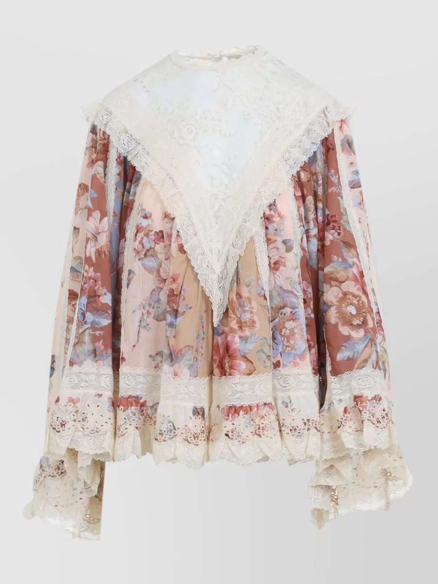 Zimmermann Cotton Floral-Print Lace-Trim Blouse