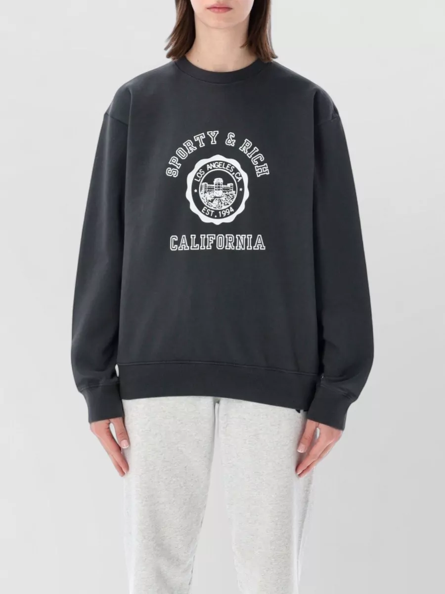 Sporty & Rich printed oversized cotton crew neck sweatshirt