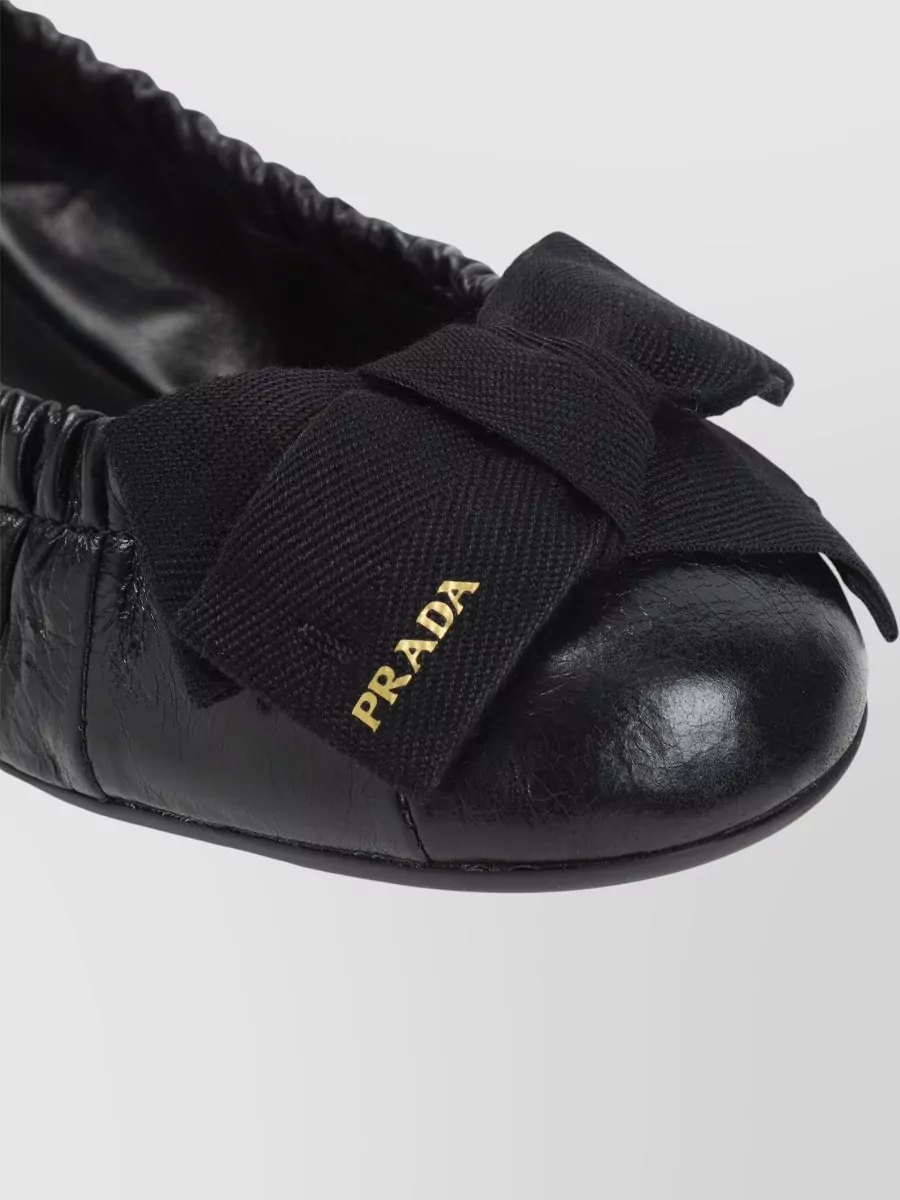 Prada Ballerina Shoes Bow Detail Elastic Trim