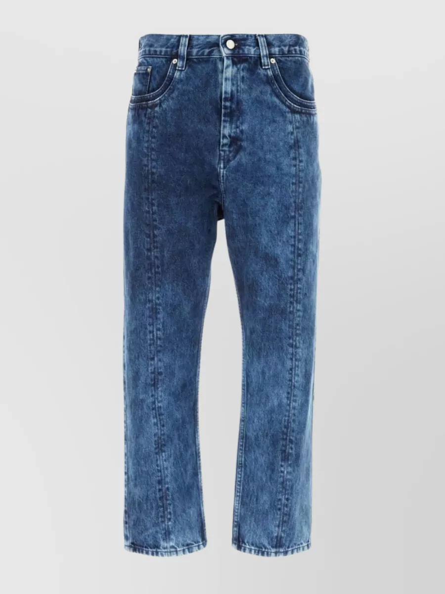Shop Namacheko Wide-leg Cropped Denim Jeans With Frayed Hem In Blue