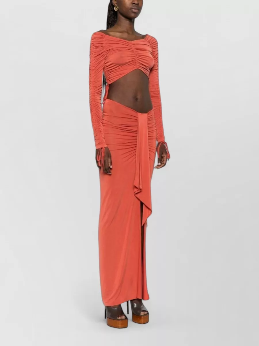 Balmain Ruched Long-Sleeve Cropped Maxi Dress