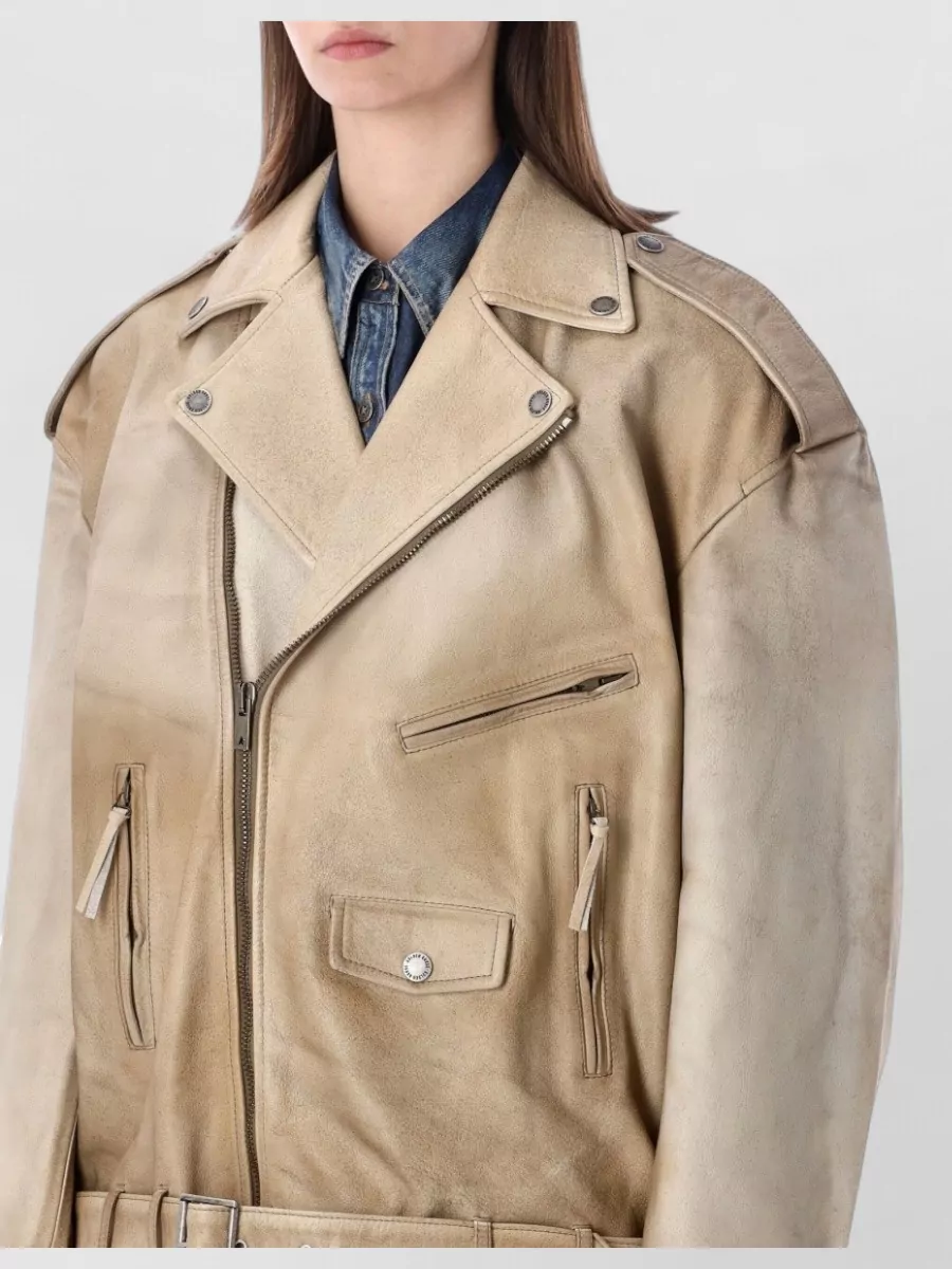 Golden Goose Leather Biker Jacket Belt And Epaulettes