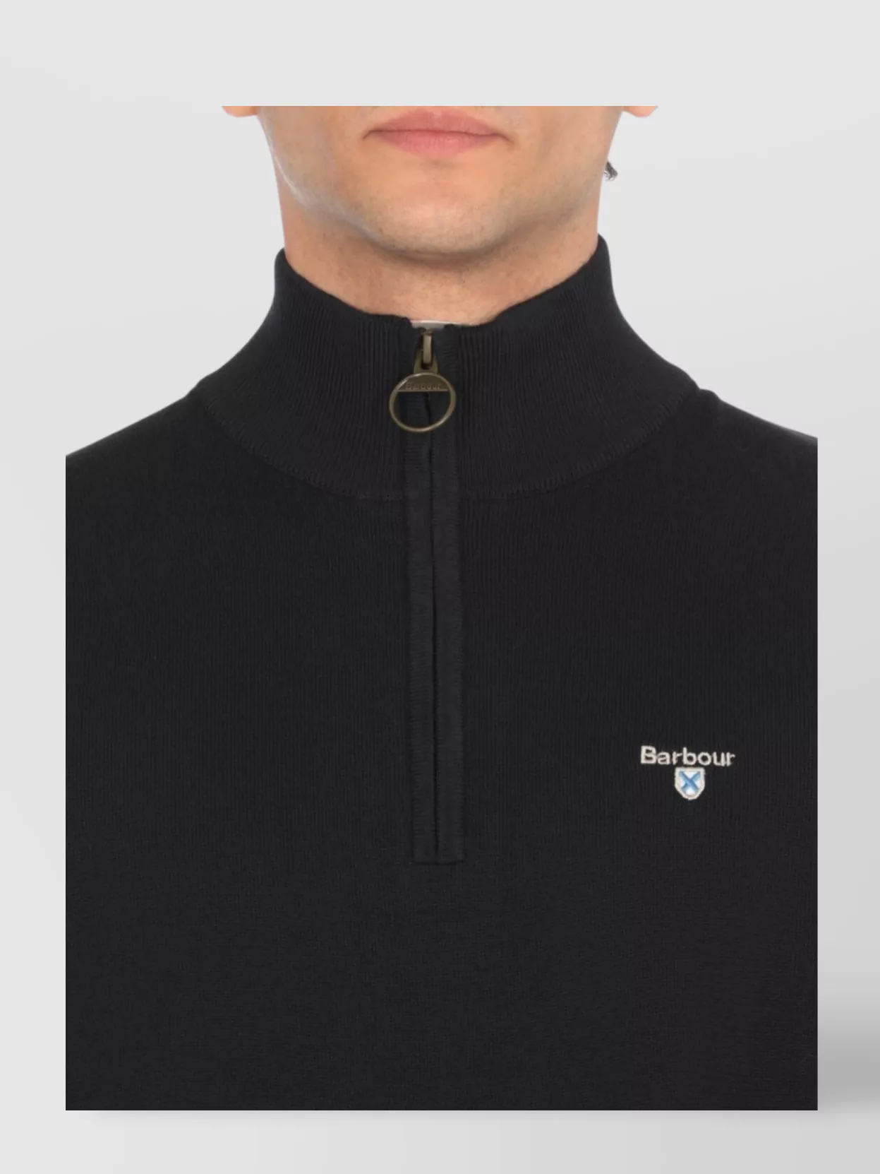 Barbour Zip Crewneck Sweater Ribbed Trims