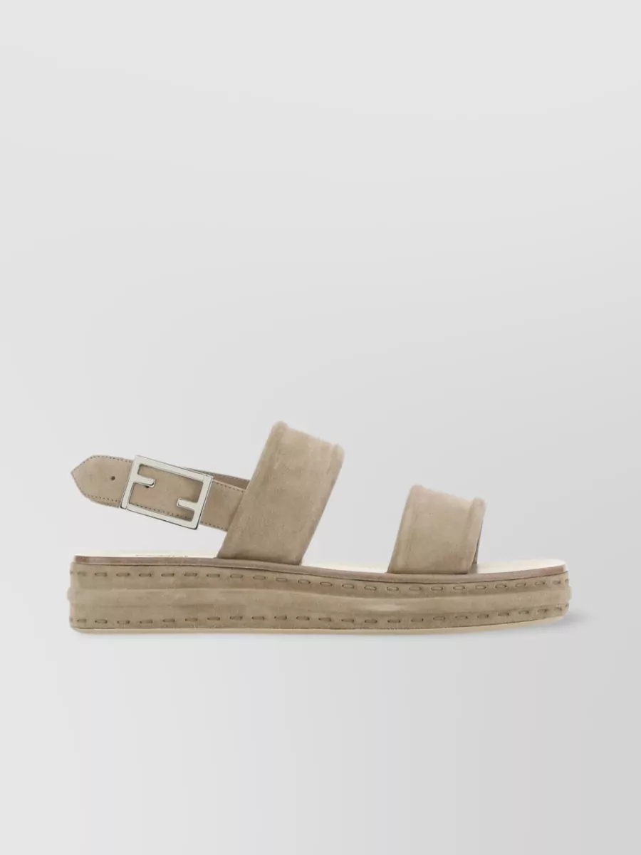 Shop Fendi Squared Toe Suede Platform Sandals In Beige