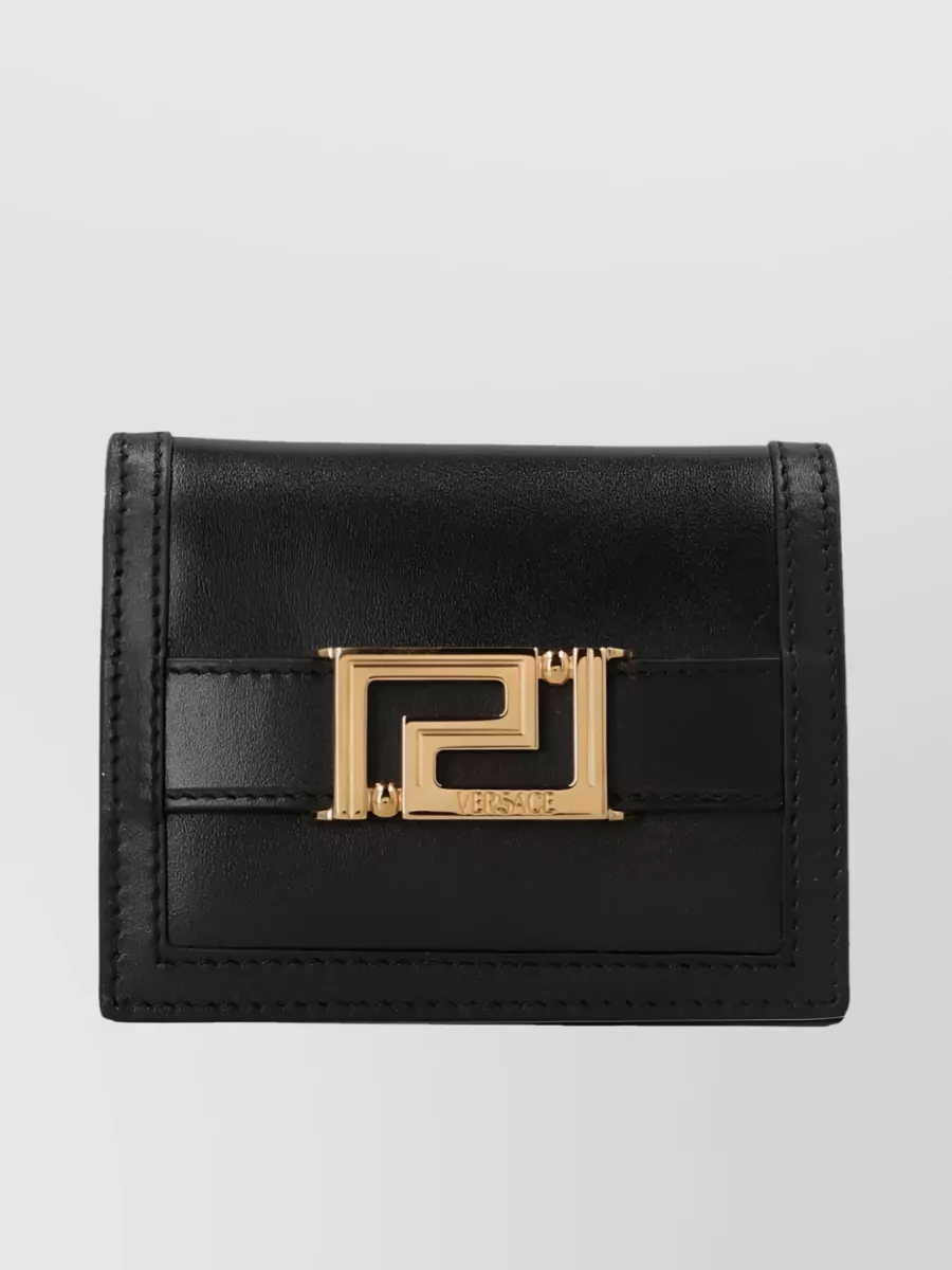 Shop Versace Greca Goddess Leather Bifold Wallet In Black