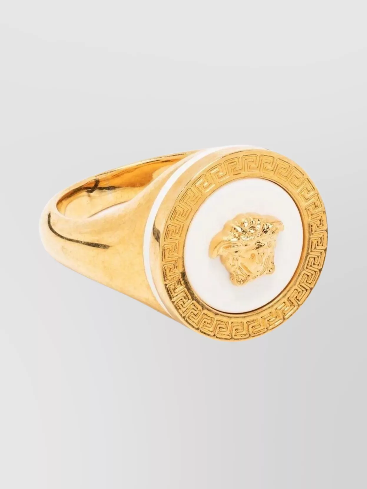 Shop Versace Medusa Emblem Gold Ring With Greek Key Pattern
