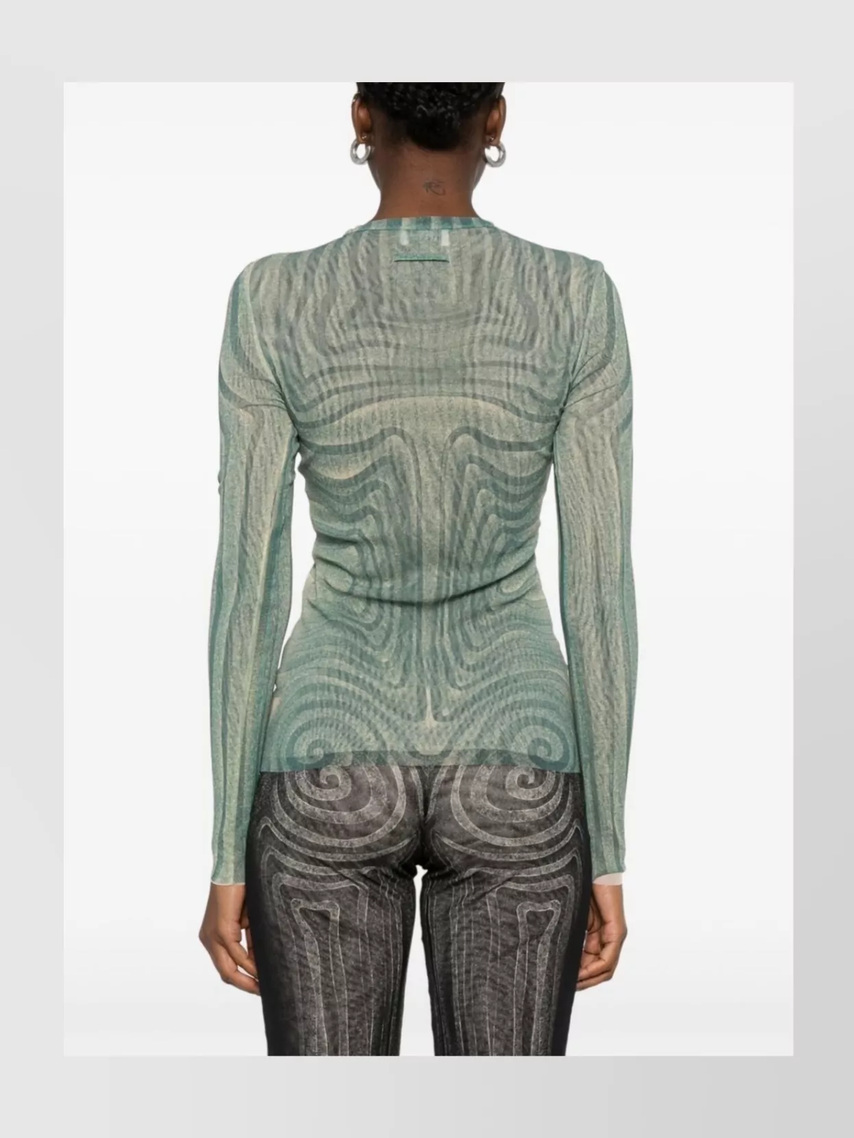 Shop Jean Paul Gaultier Crew Neck Sheer Spiral Print Top In Green