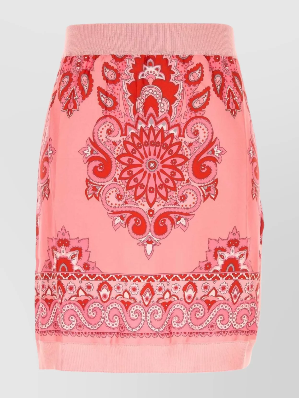 Shop Etro Mini Skirt Cotton Blend Waistband Pattern Hem