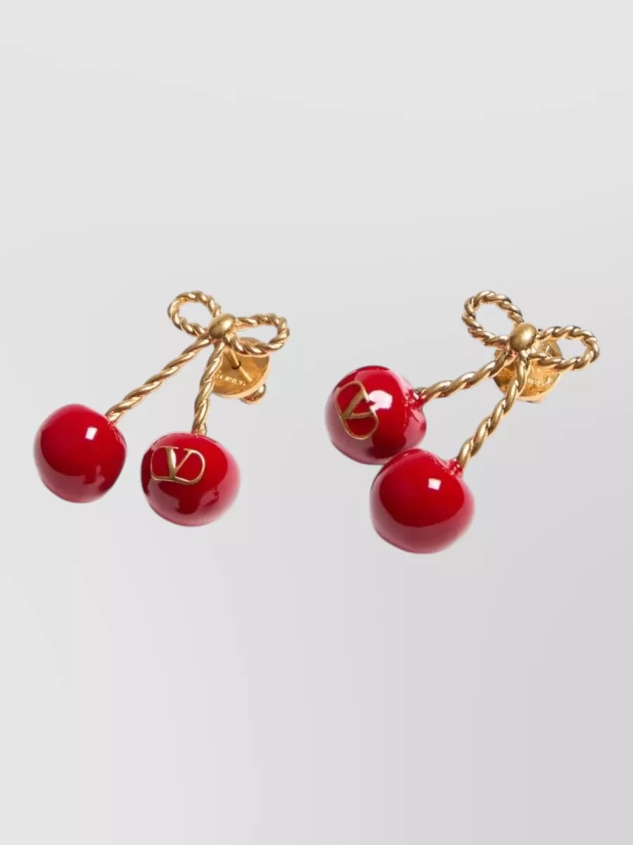 Valentino Garavani Bow Cherry Twisted Rope Detail Earrings