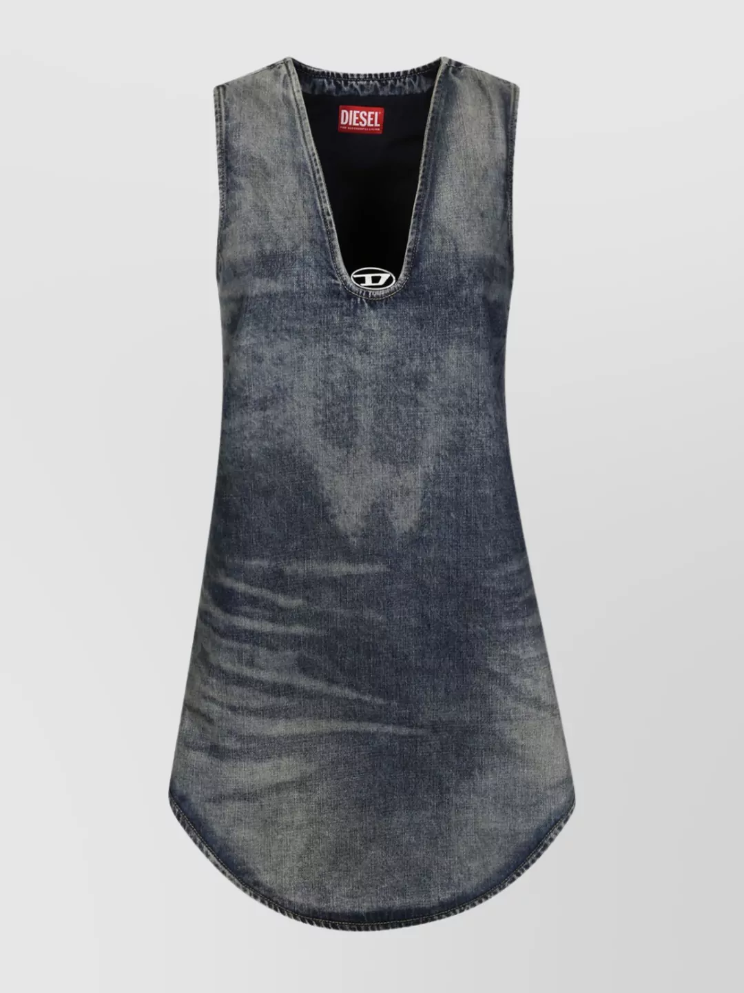 Diesel Sleeveless Denim Top With Deep V-neckline In Gray