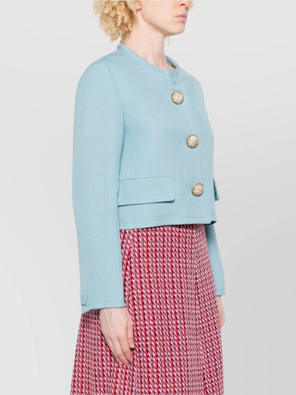 Valentino Cropped Collarless Jacket Decorative Buttons