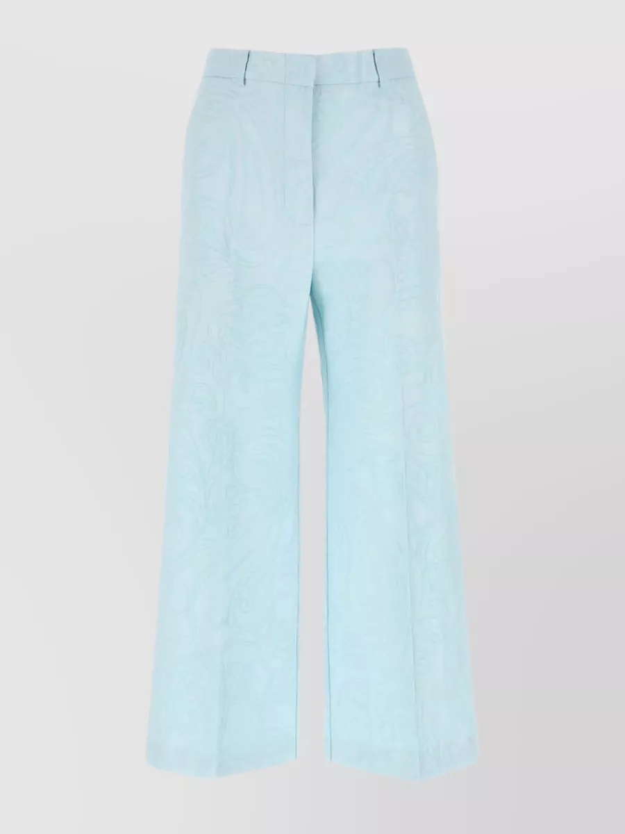 Shop Etro Cropped Stretch Cotton Blend Pant With Embroidered Detailing In Blue