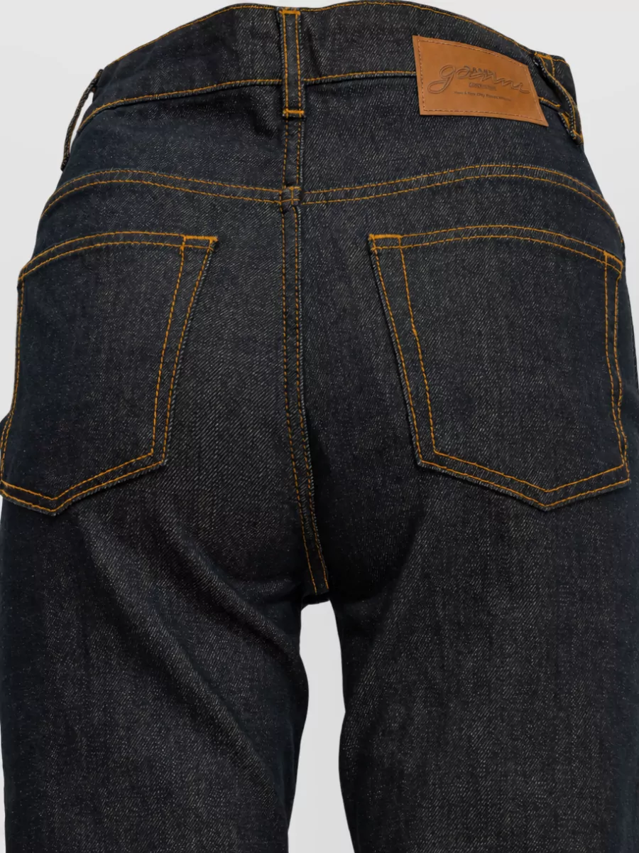 Ganni Denim High-Rise Pleated Straight-Leg Jeans