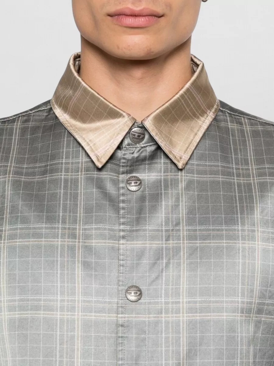 Diesel Checked Jacket Contrasting Collar Satin Finish
