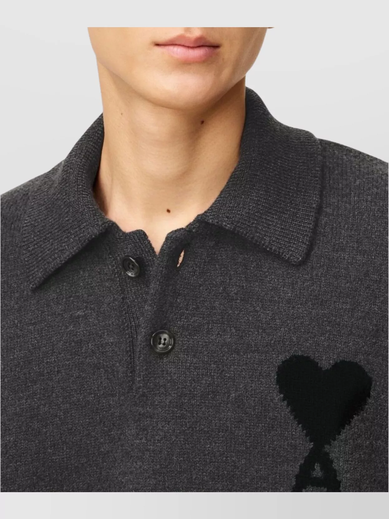 Ami Paris Wool Polo Shirt Long Sleeves