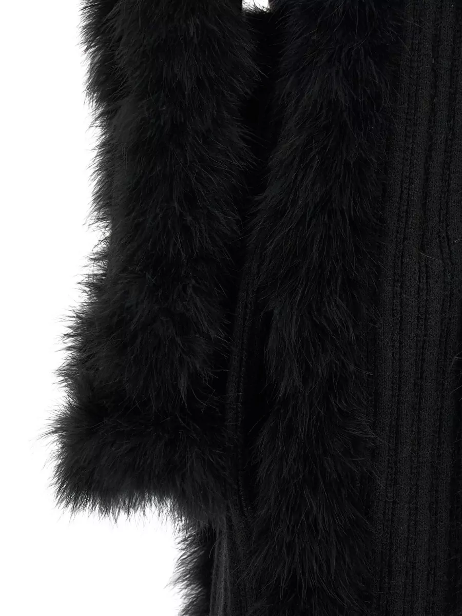 The Attico Alpaca-Blend Ribbed Feather-Trim Belted Knit Coat