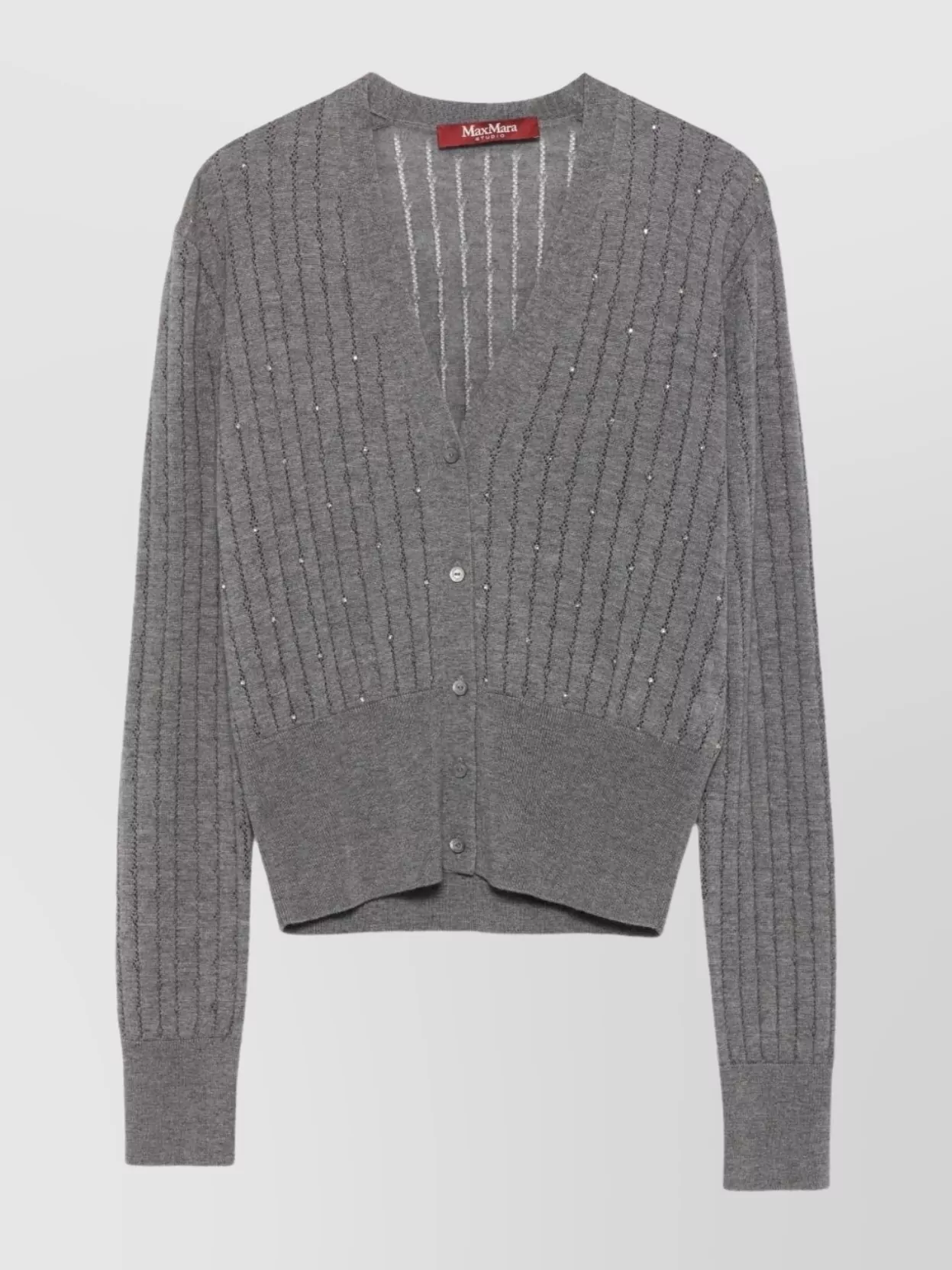 Max Mara V-neck Metallic Ribbed Trim Cardigan In Gray