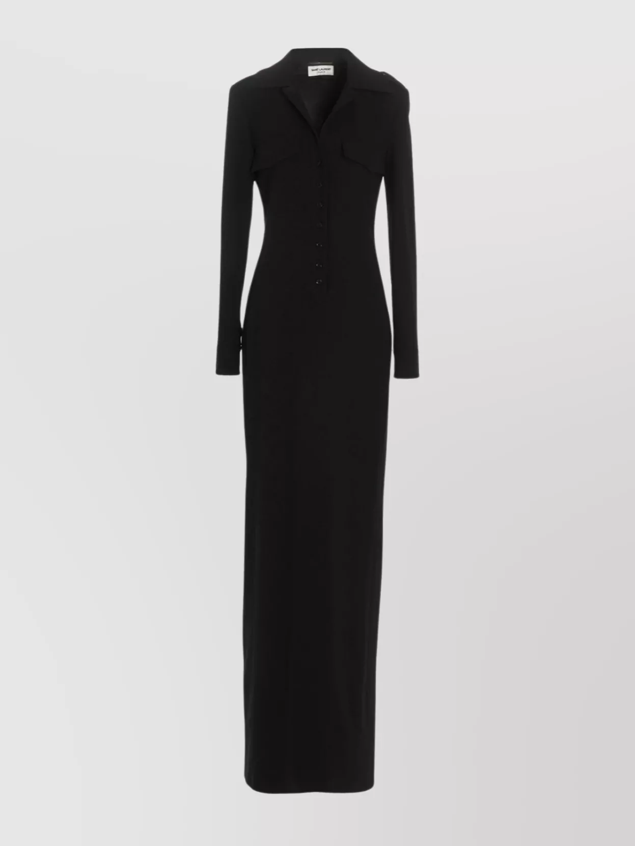 Saint Laurent Long Sleeve Maxi Dress With Cuffed Sleeves In Black