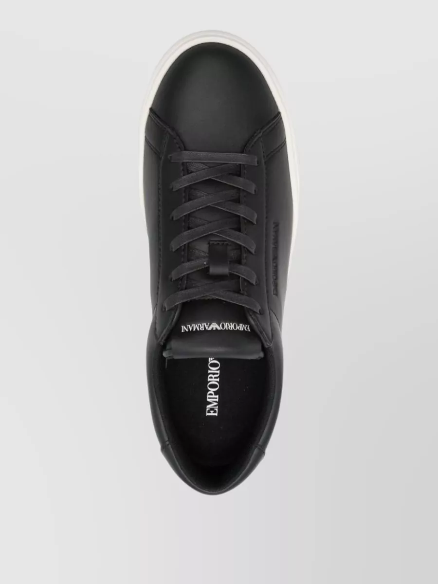 Emporio Armani Leather Sneakers Round Toe Flat Sole