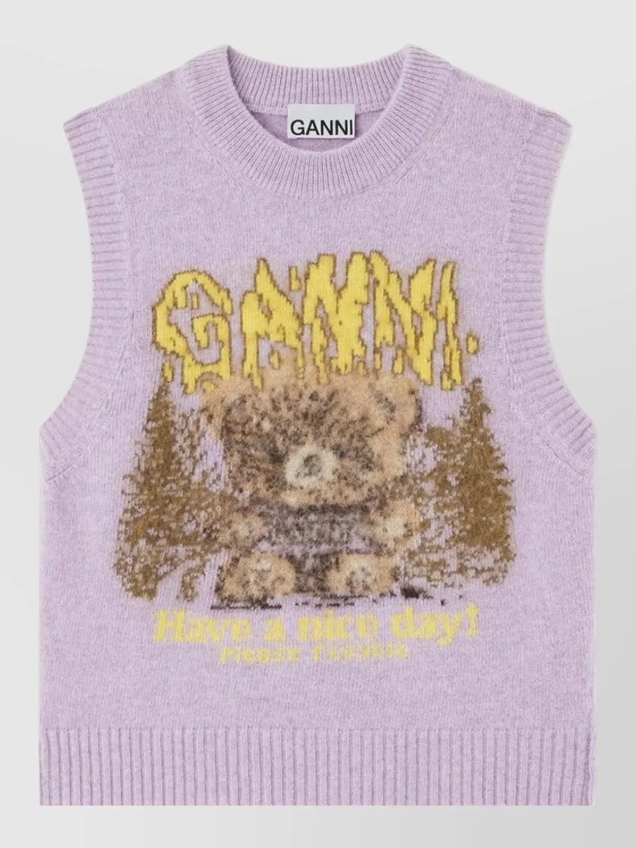 Ganni ribbed teddy jacquard knitted vest
