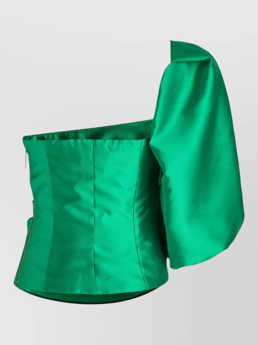 Simona Corsellini Satin asymmetric pleated puff-sleeve blouse