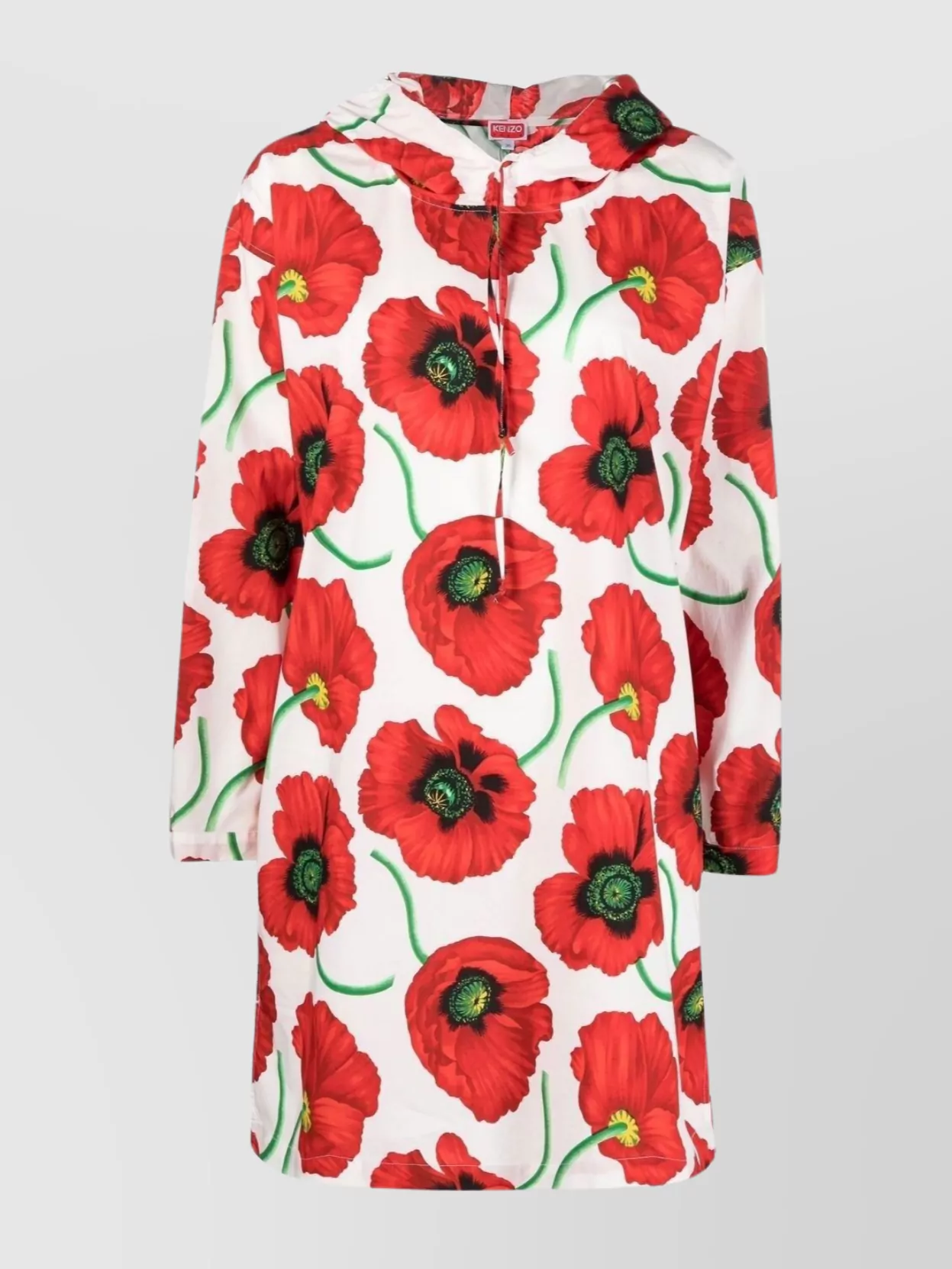 KENZO KENZO POPPY MID-LENGTH DRESS WITH LONG SLEEVES AND HOODED DESIGN