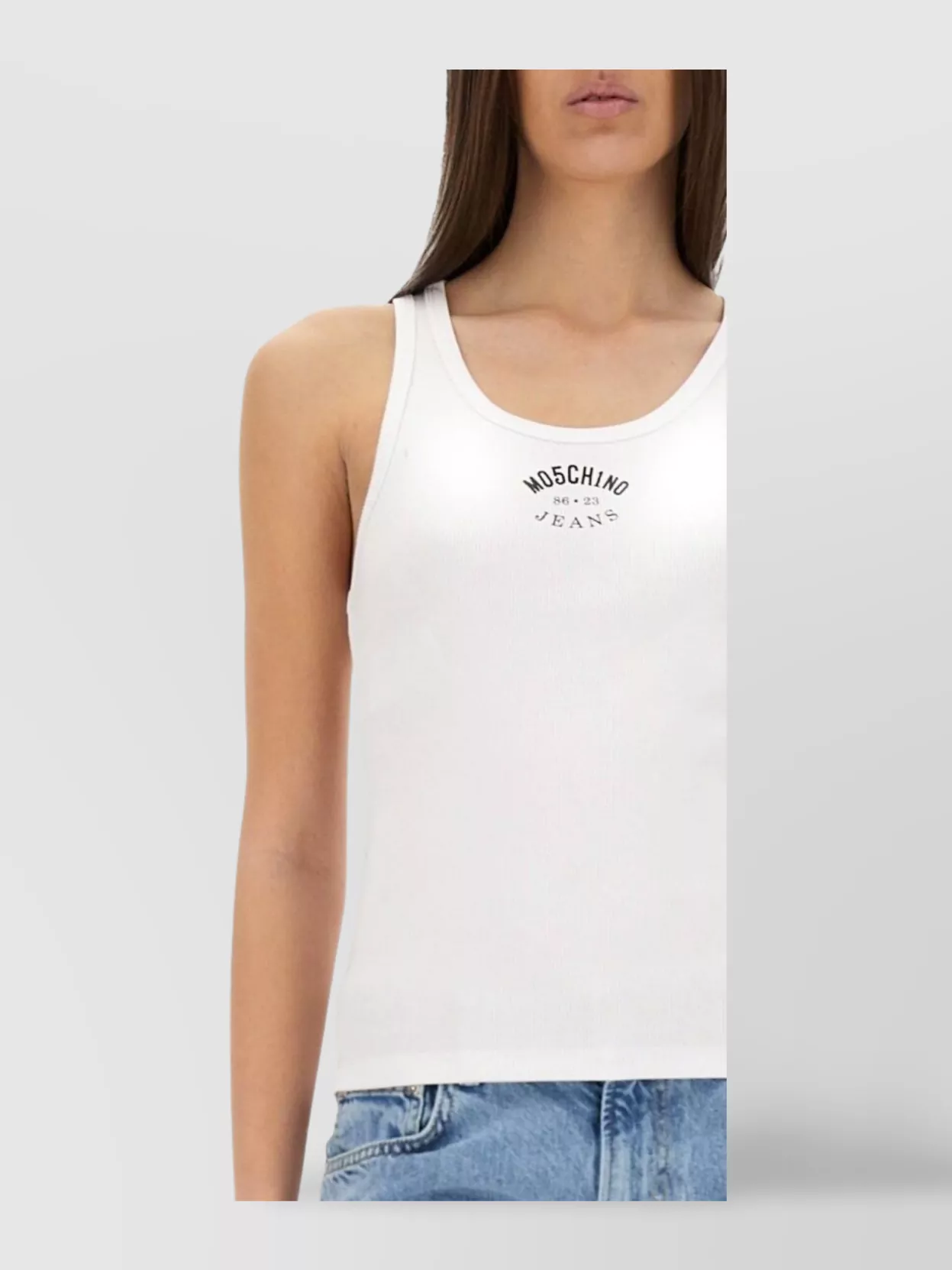 Moschino Logo Sleeveless Ribbed Texture Slim Fit Tops