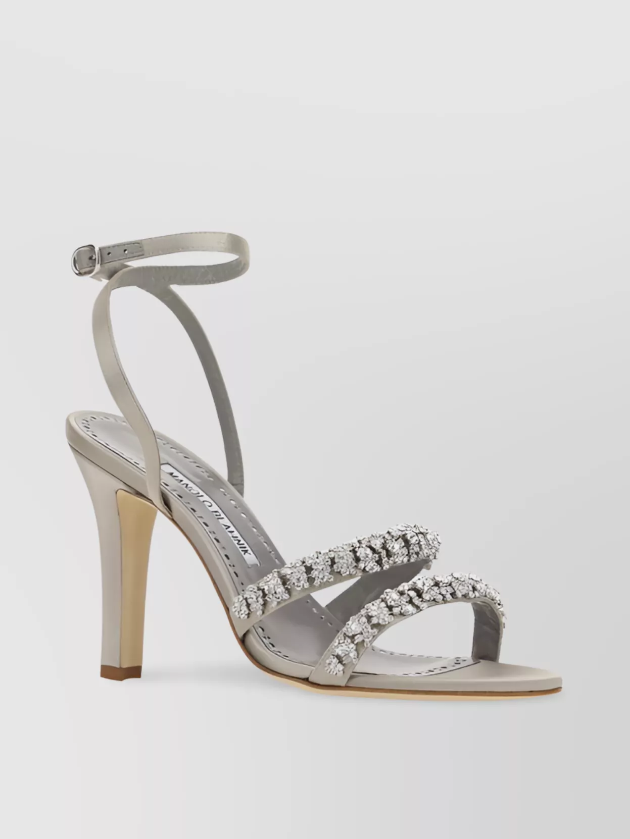 Manolo Blahnik Embellished Jeweled Leather Sandals In Metallic