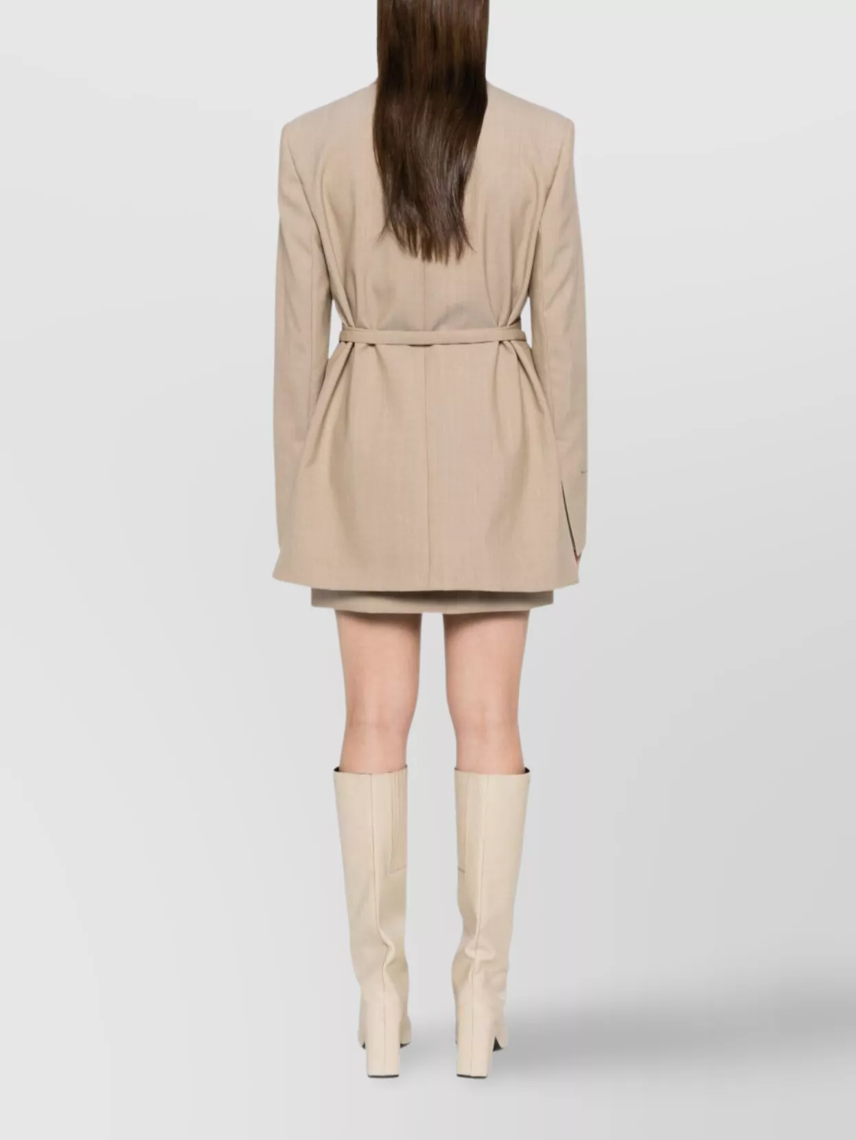 Sportmax Long Double-breasted Blazer With Arrow Lapel Collar In Neutral