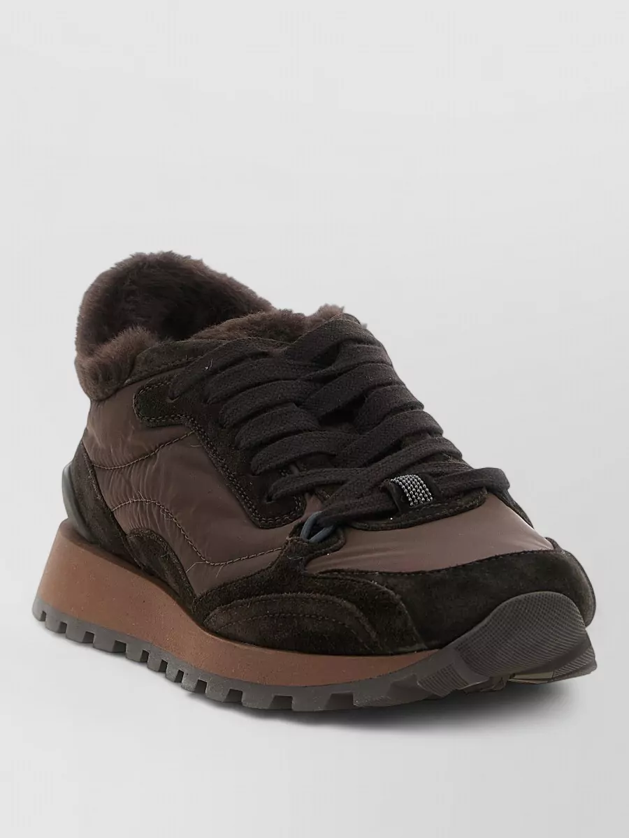 Brunello Cucinelli suede and shearling low-top sneakers