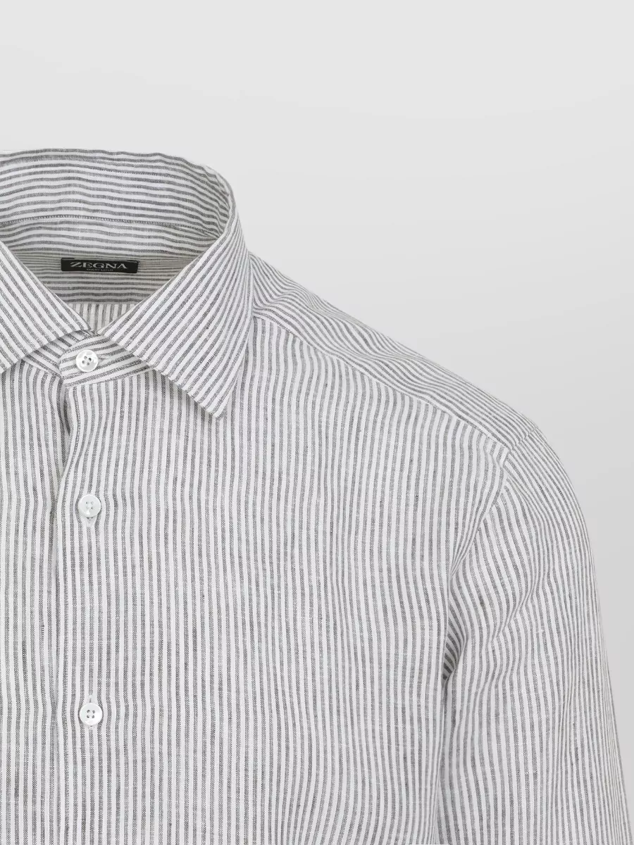 Zegna Striped Linen Long-Sleeve Shirt
