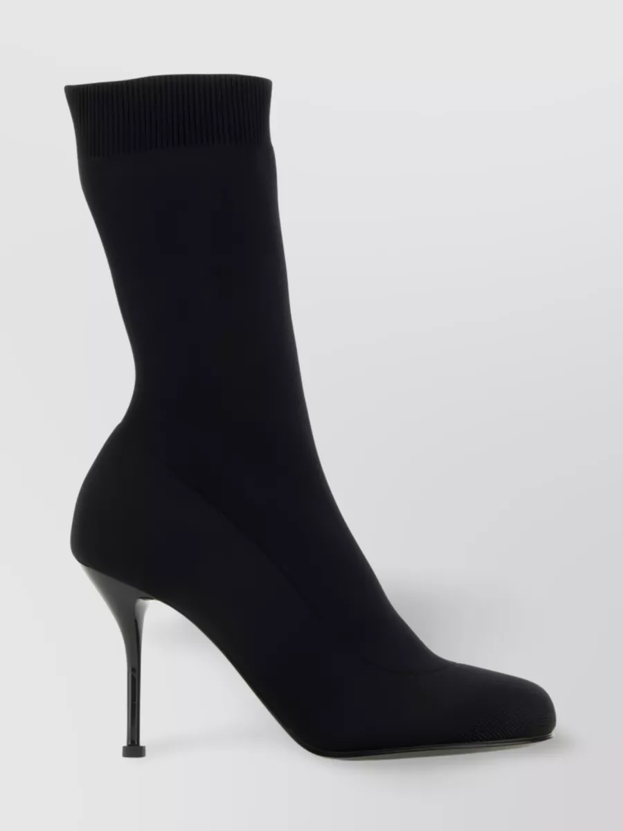 Shop Alexander Mcqueen Knit Ribbed 90mm Boots In Black