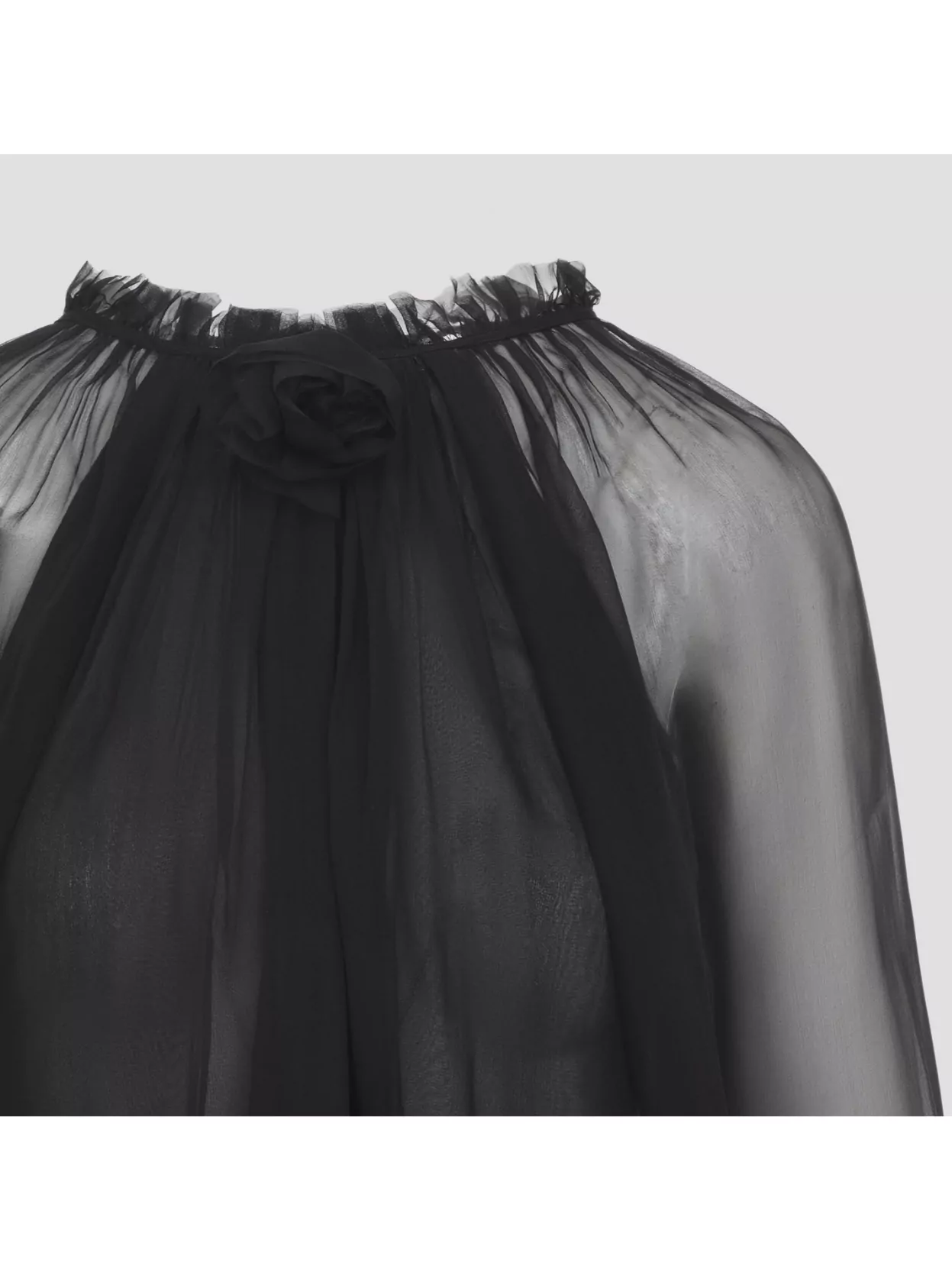 Alberta Ferretti Long Sleeve Sheer Blouse With Ruffles And Flowers