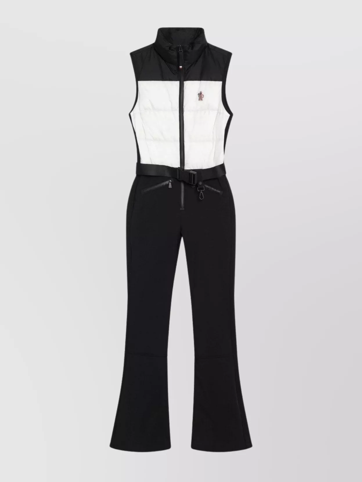 Moncler Down Padded Ski Suit With Belted Waist In Black
