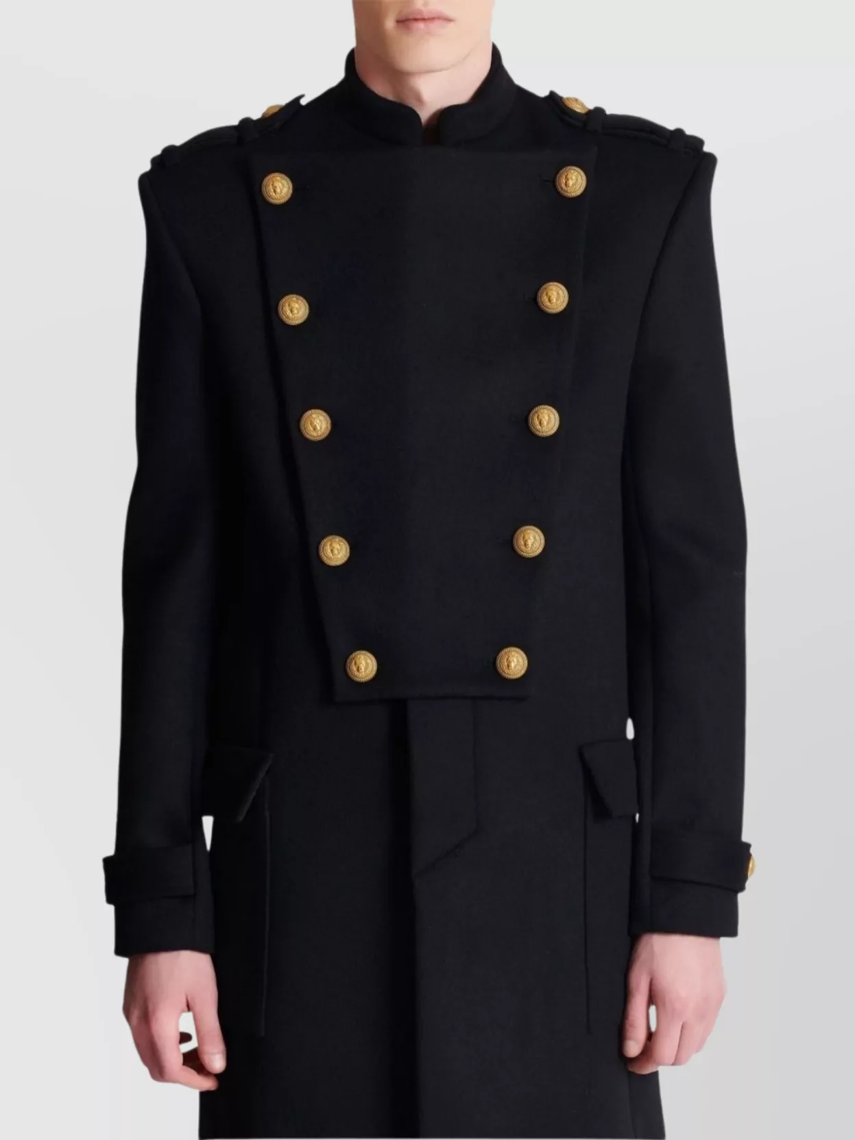 Balmain Wool And Cashmere Coat With Detachable Bib Front In Black