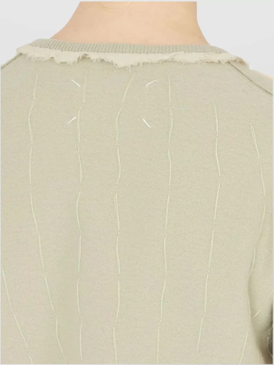 Maison Margiela Textured Knit Crew Neck Top With Frayed Edges