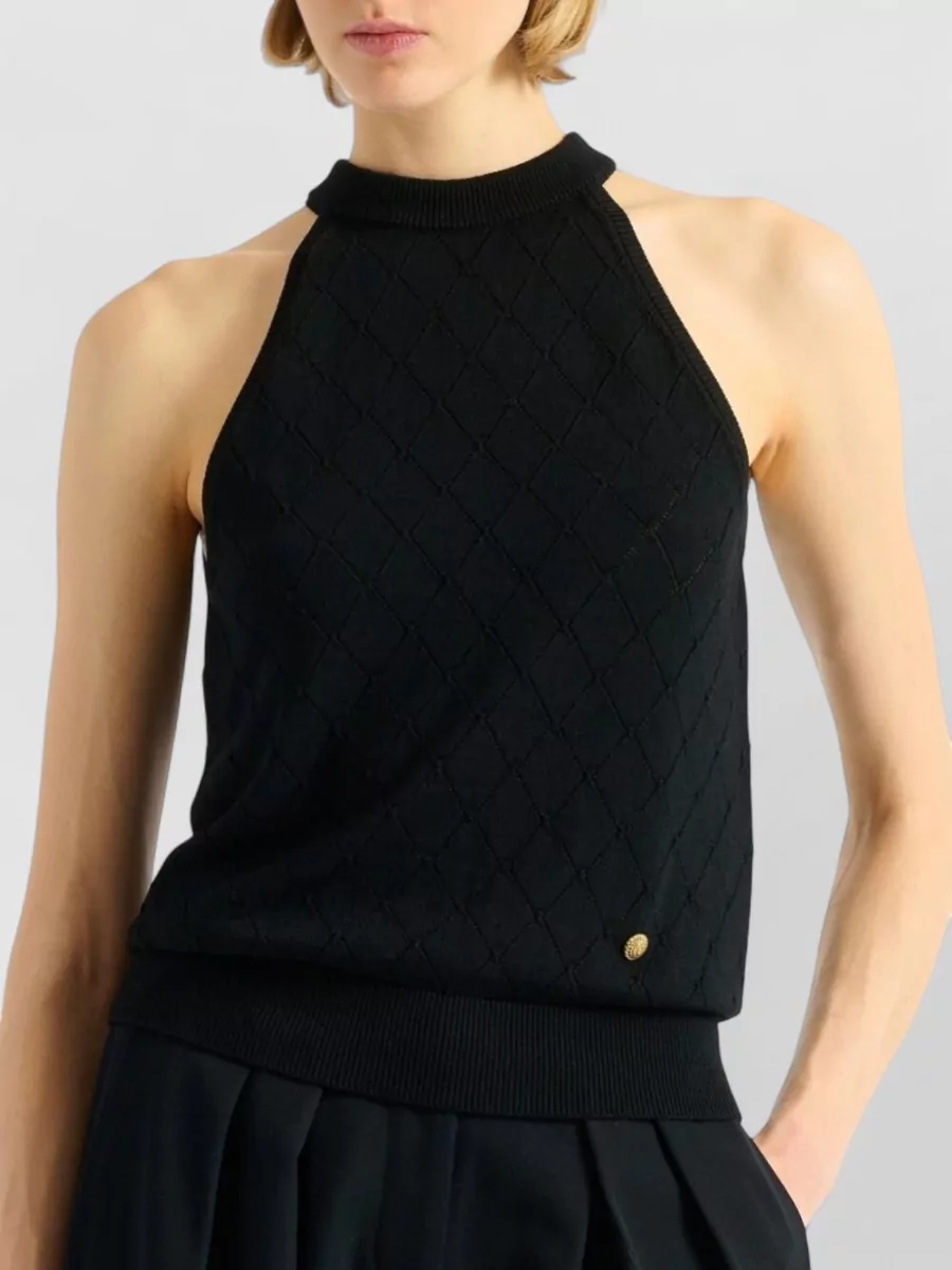 Balmain Wool Ribbed Sleeveless High-Neck Knitted Top